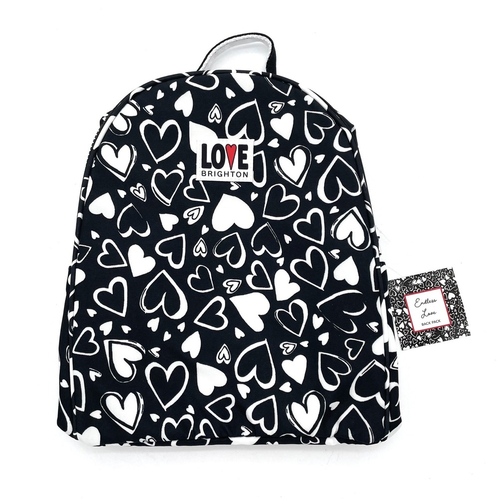 Brighton Love Endless Love Backpack NWT Black White Heart Print 9" x 12"